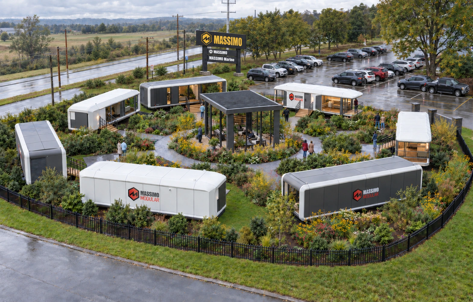 Concept rendering of a modular-home product display courtyard