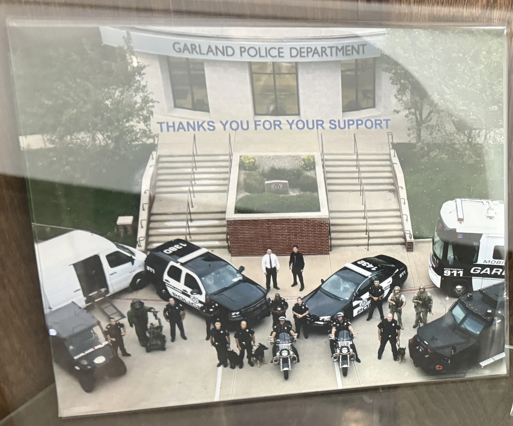 Garland Police Department thank-you photograph in the company archive